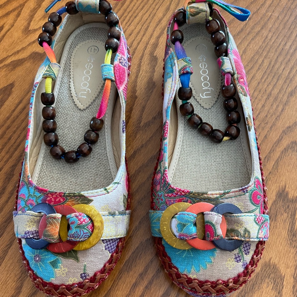 NWOT Boho Chic Cute Slipper Shoes With Beads, Ribbons & Floral Patterns, Sz 41 - Picture 2 of 10